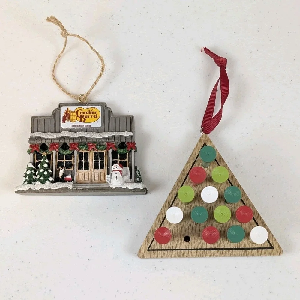 Cracker Barrel Ornament Set Peg Game + 2025 Old Country Store Porch Christmas